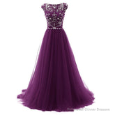 Beaded Tulle Long Party Gown, Tulle Cap Sleeves Formal Dresses